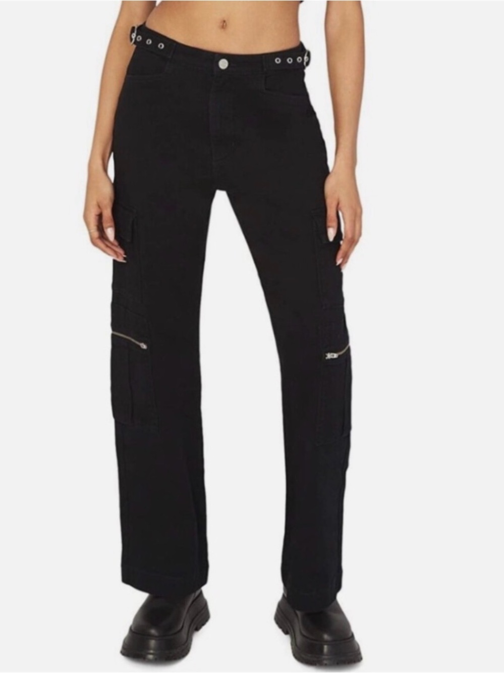 WeWoreWhat Utility Stretch Twill Black Denim Cargo Jeans